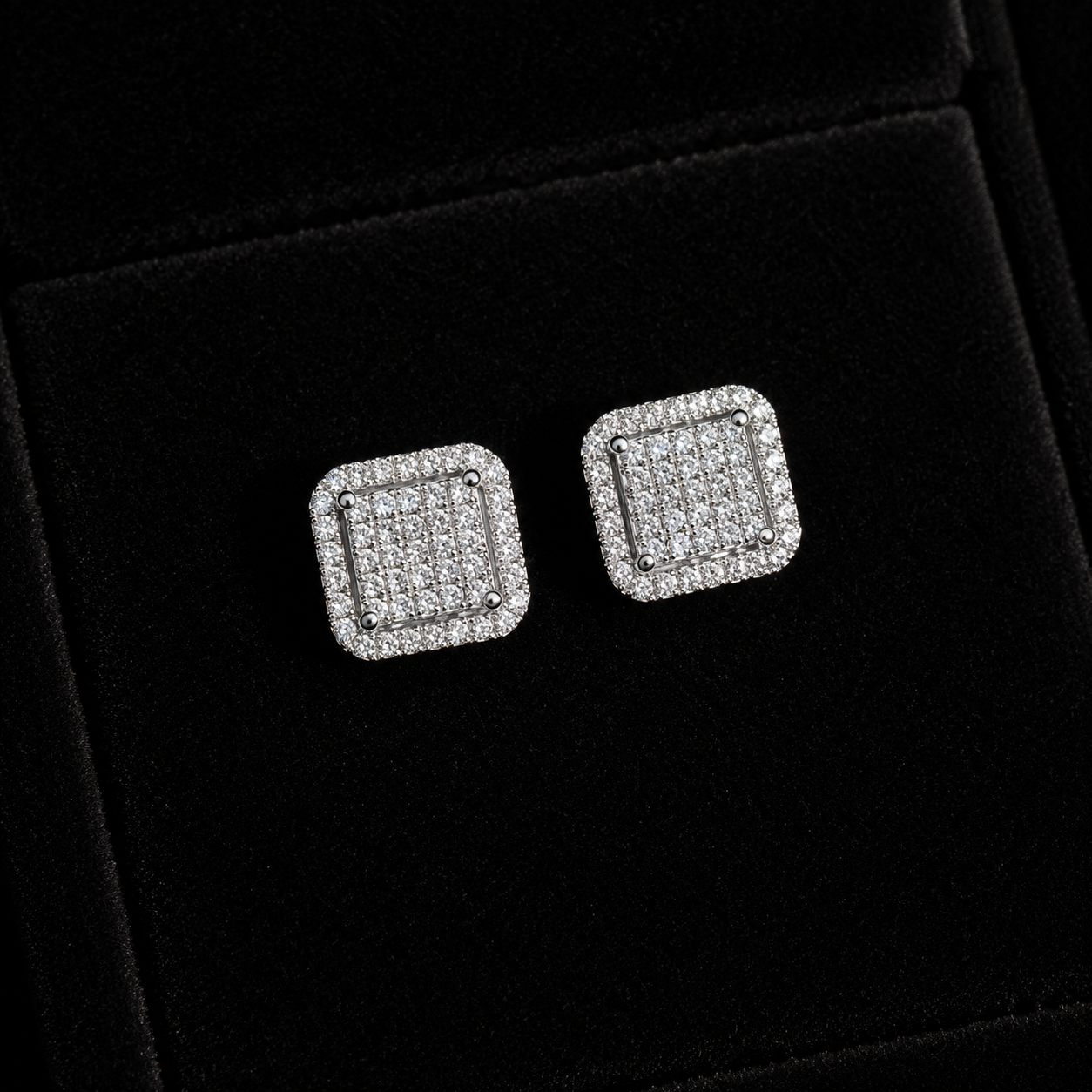 Moissanite 11mm Square Pave Earrings
