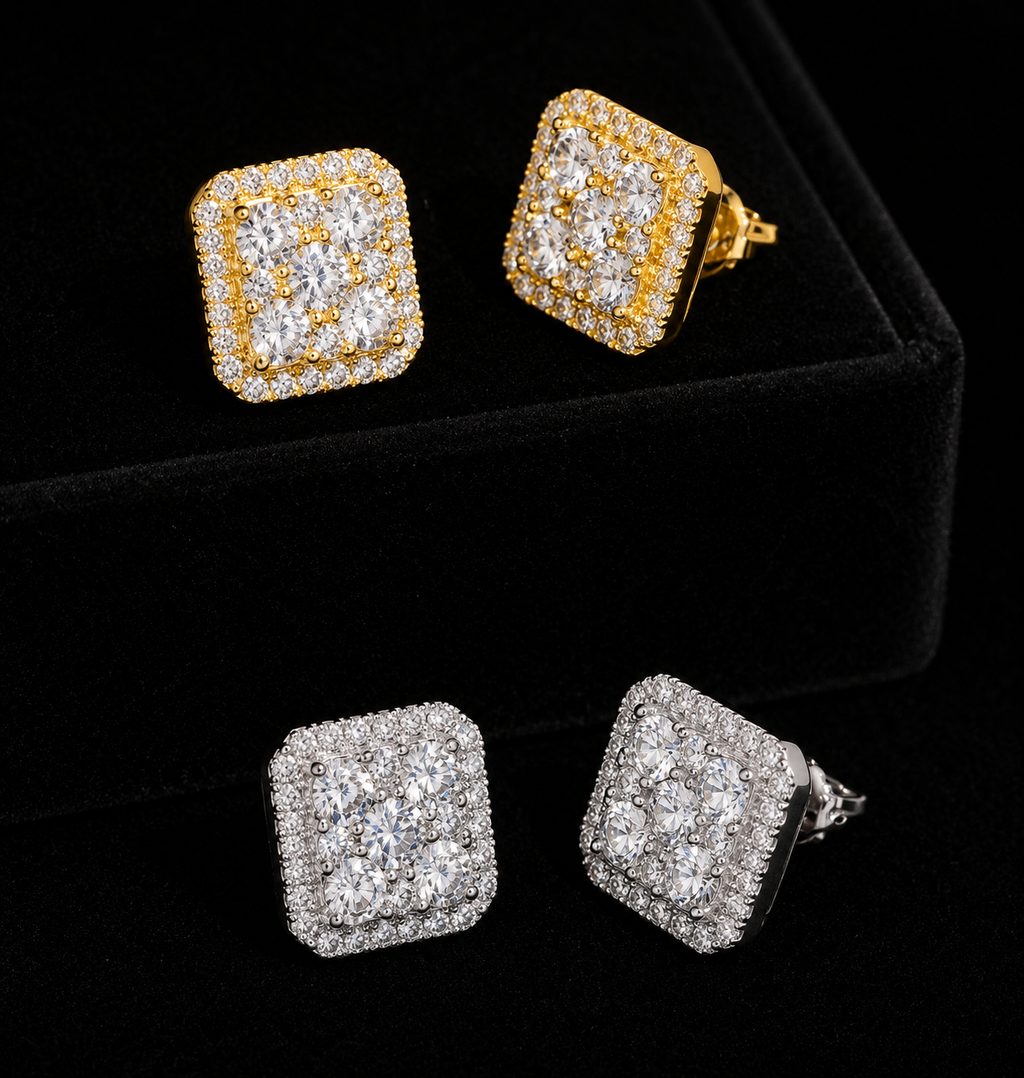 Moissanite 11mm Square Pave Earrings