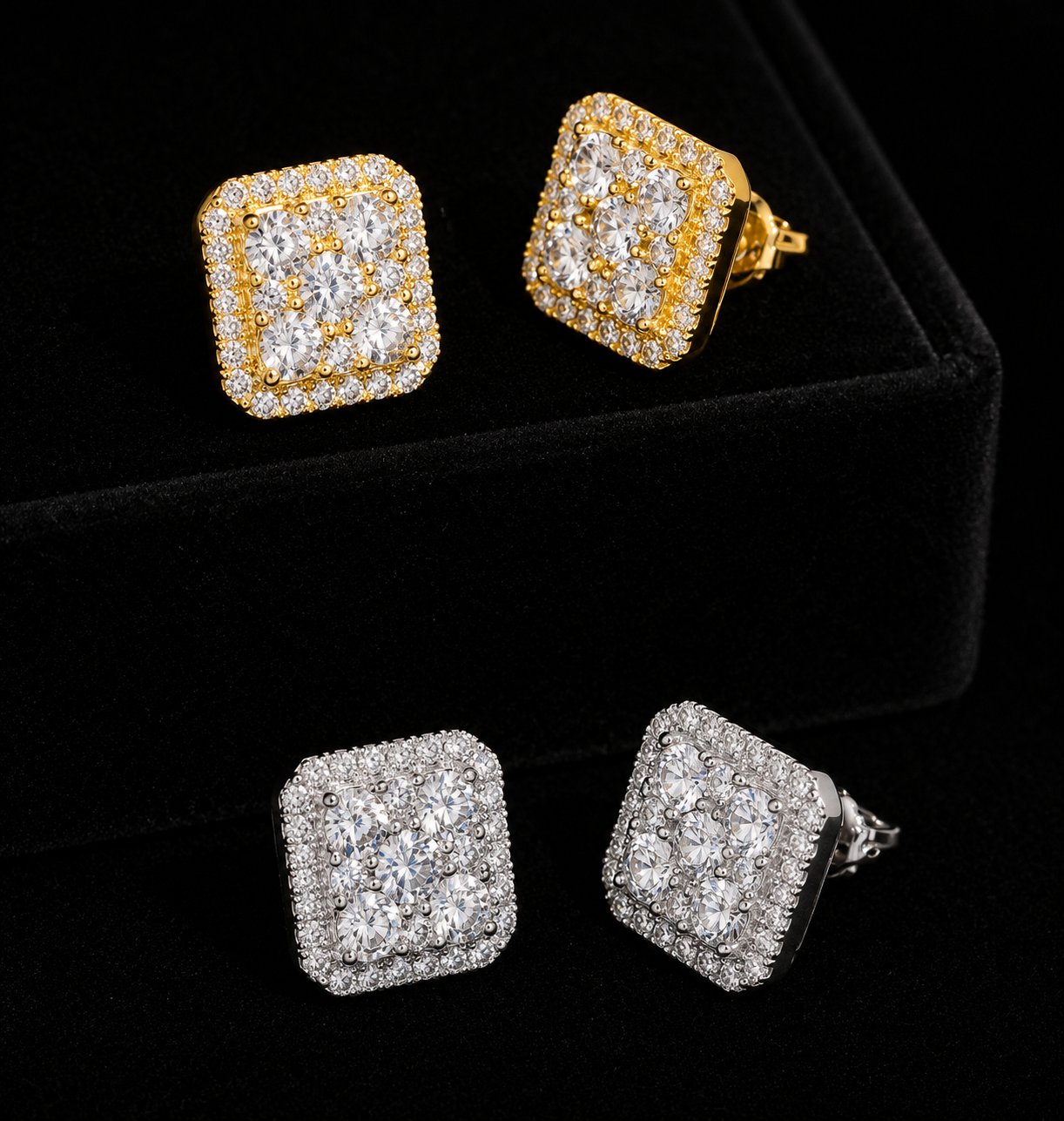 Moissanite 11mm Square Pave Earrings