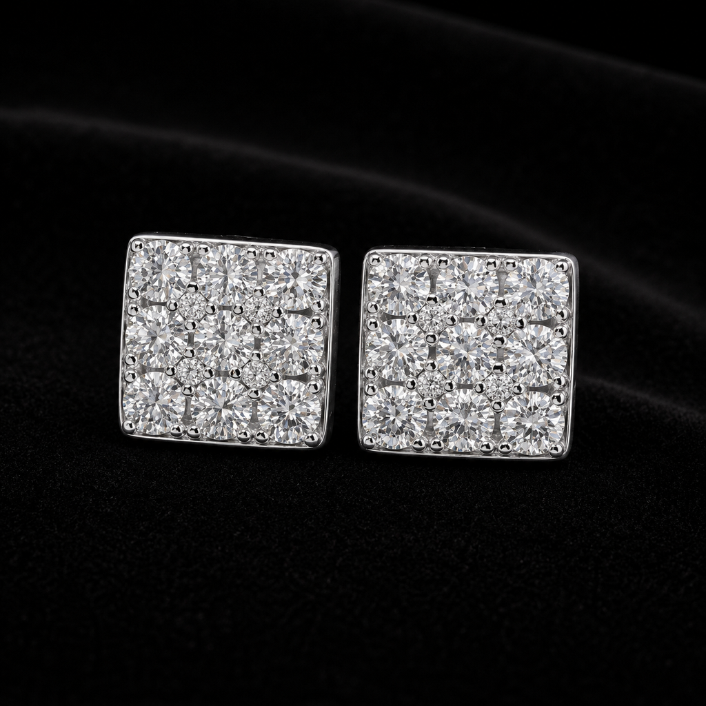 Moissanite Square Halo Earrings