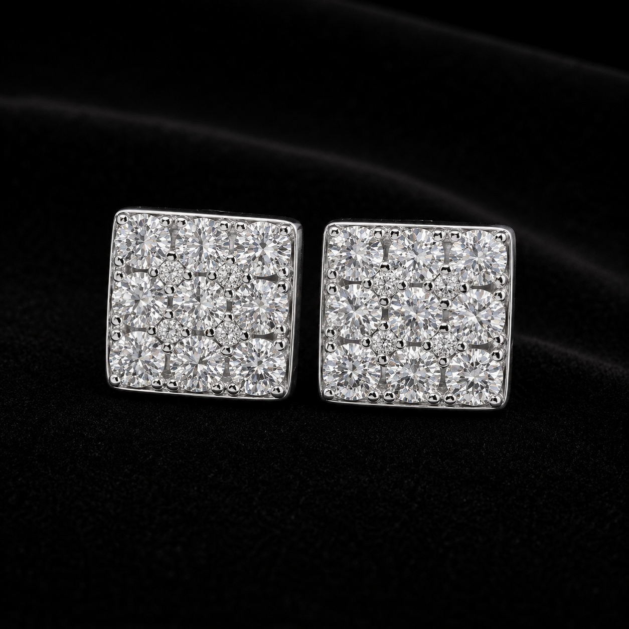 Moissanite Square Halo Earrings